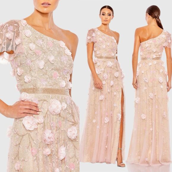 $998 Mac Duggal 9165 Floral Embellished One Shoulder A Line Gown Size 6